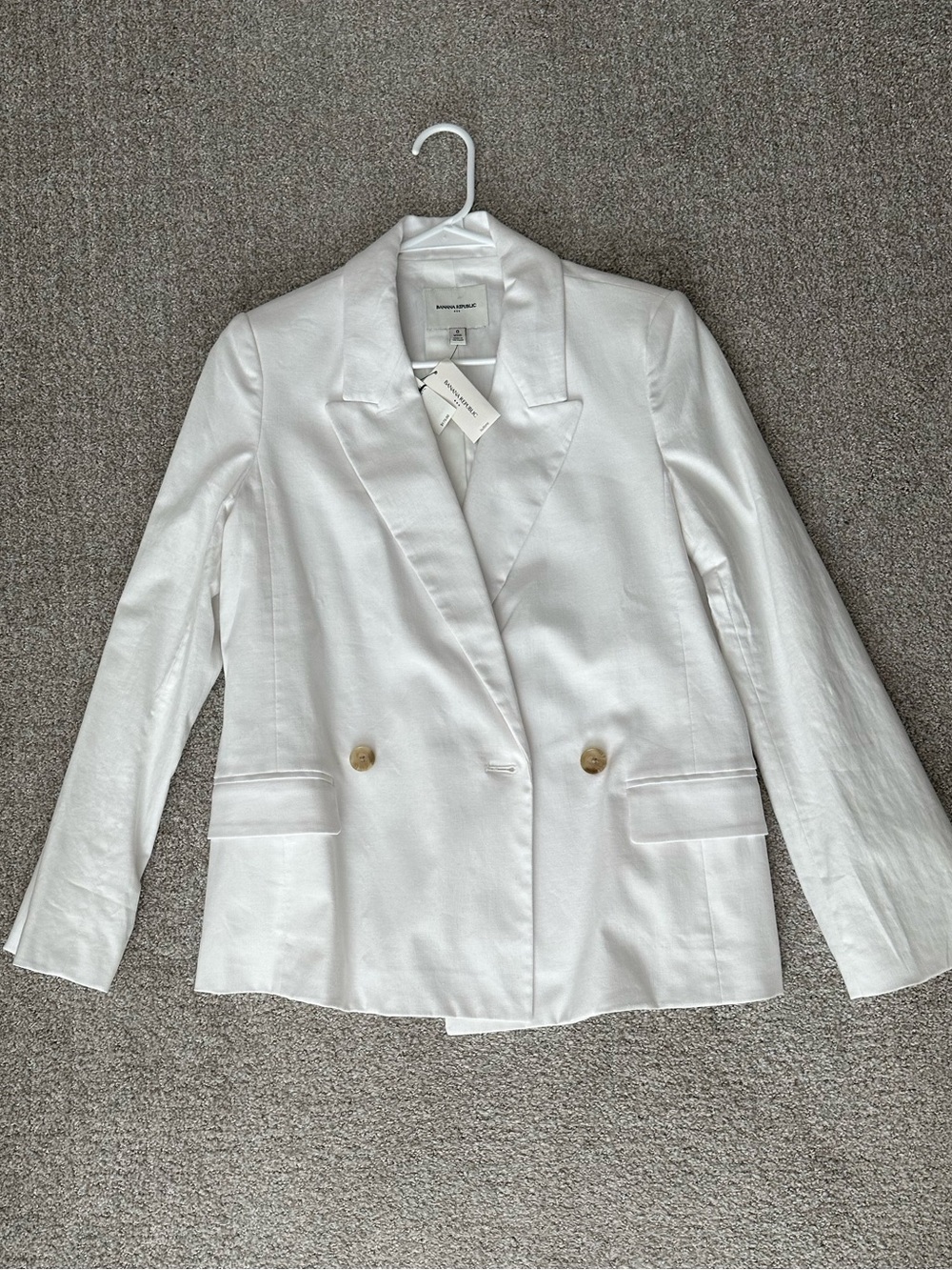 Banana Republic White Double-Breasted Linen Blend Blazer